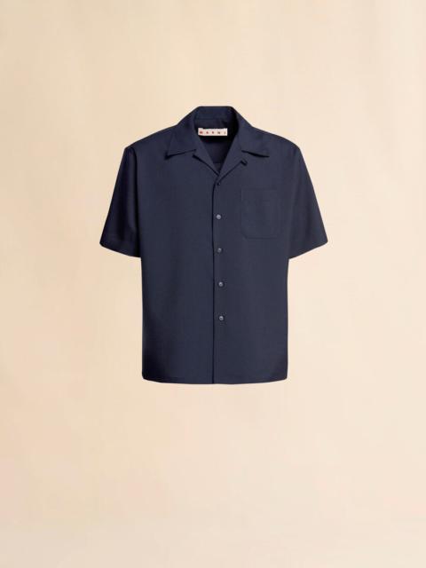 BLUE TROPICAL WOOL BOWLING SHIRT