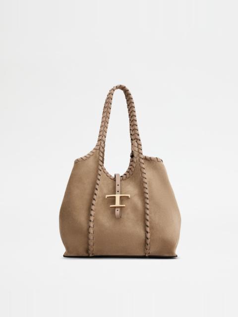 T TIMELESS SHOPPING BAG IN SUEDE SMALL - BEIGE