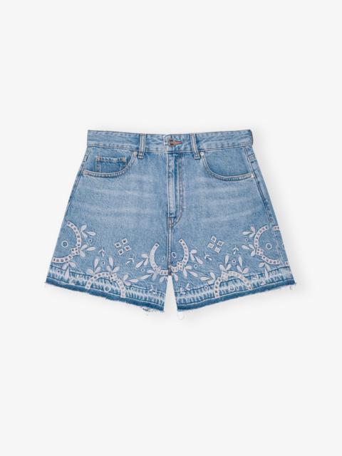 LIGHT BLUE BRODERIE ANGLAISE DENIM SHORTS