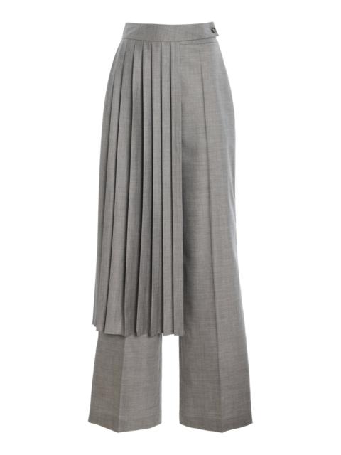Skirt-Detailed Tropical Wool Wide-Leg Pants light grey