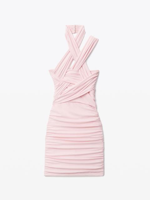 MINI HALTER DRESS IN FAUX SUEDE