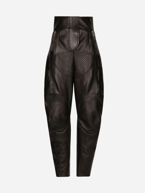 High-waisted leather biker pants