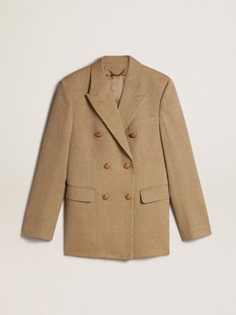 Women's pale beech-colored wool double-breasted blazer