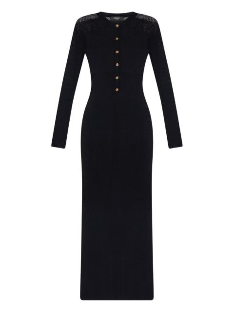 lace-insert button-front midi dress