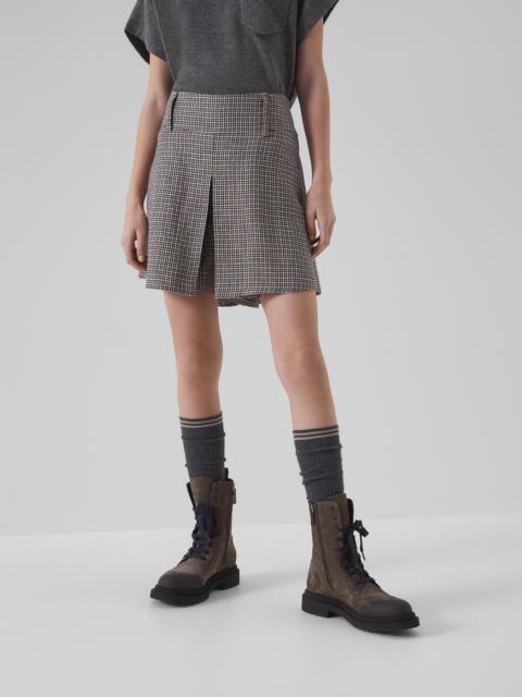 Sparkling linen houndstooth mini skirt-pants with monili