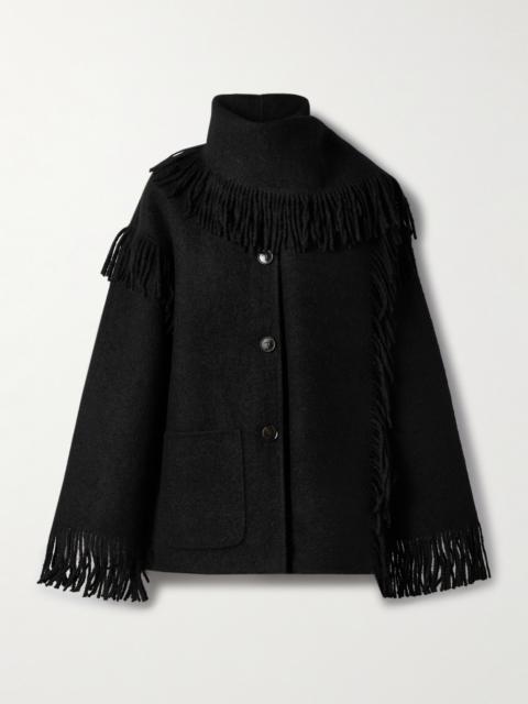 Draped Fringed Wool-blend Jacket