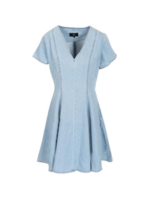 puff-sleeve denim mini dress