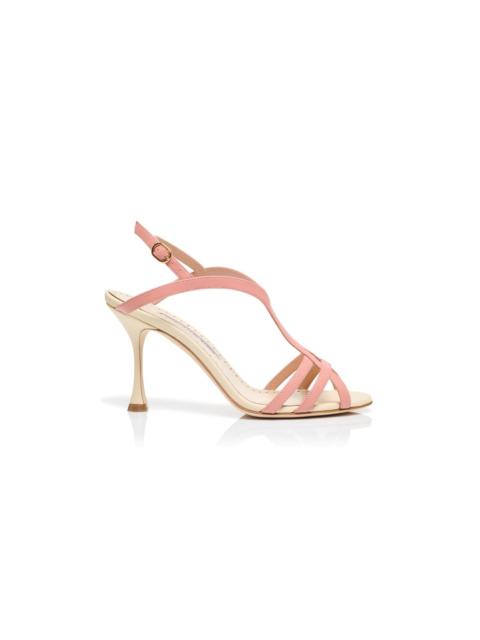 Cream and Coral Nappa Leather Strappy Sandals