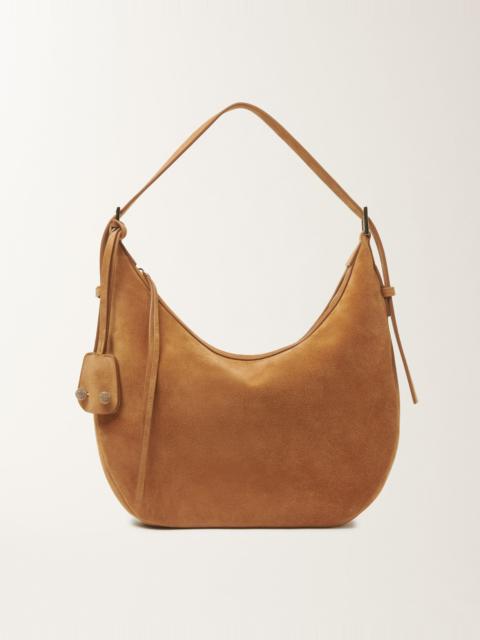 Suede and wicker hobo bag