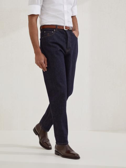 No-fade denim iconic fit five-pocket trousers