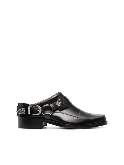 buckled leather slip-on boots