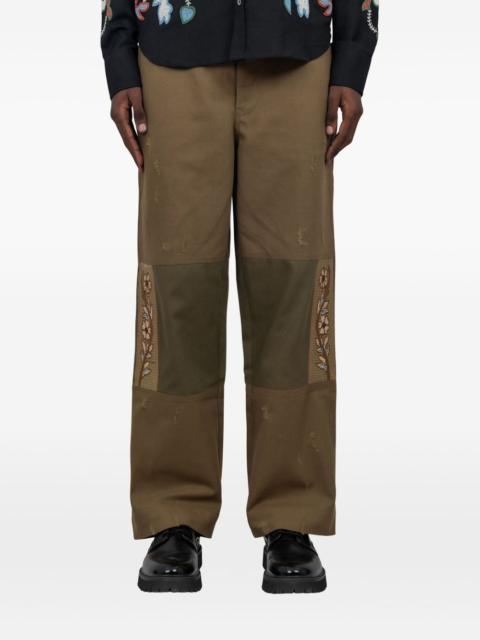 Asher floral-embroidered patched trousers