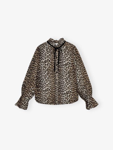LEOPARD PRINT CHIFFON TIE STRING SHIRT