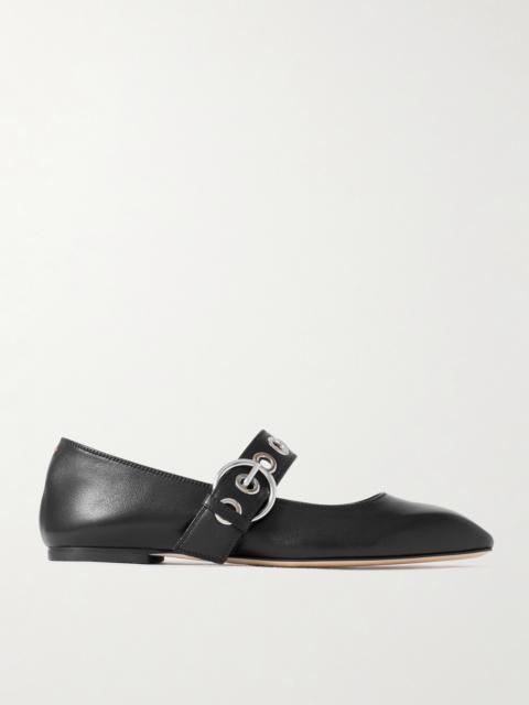 Uma Eyelet-embellished Leather Mary Jane Ballet Flats