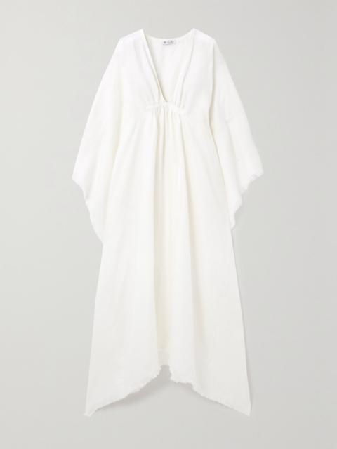 Gloria frayed gathered linen maxi dress Off-white