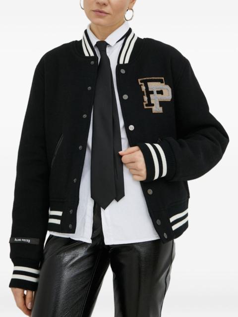 varsity-style logo-patch bomber jacket