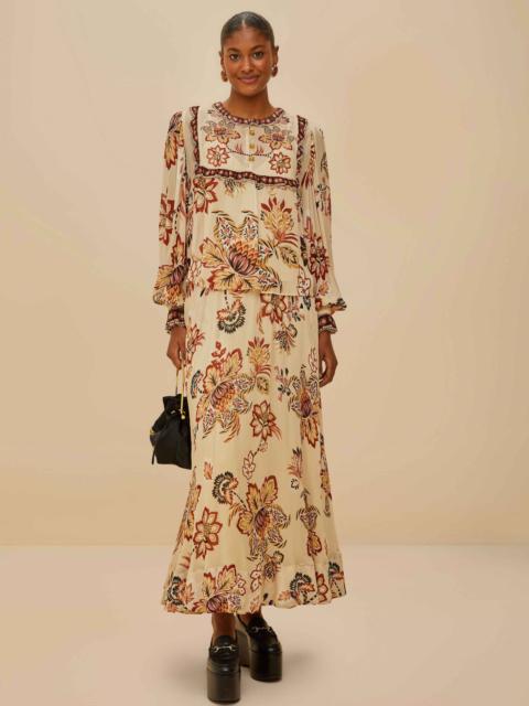 Sand Aura Floral Midi Skirt
