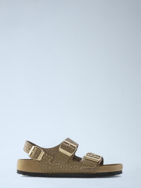 Embossed Leather Three Strap Sandals