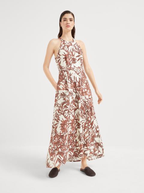 Cotton herbarium print poplin halterneck dress with monili