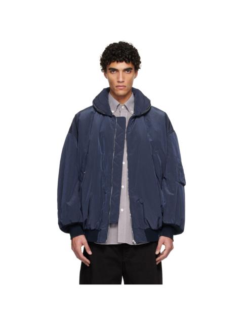 Navy Crinkled Bomber Jacket
