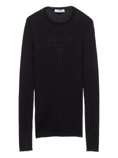 Superfine ribbed intarsia-logo sweater