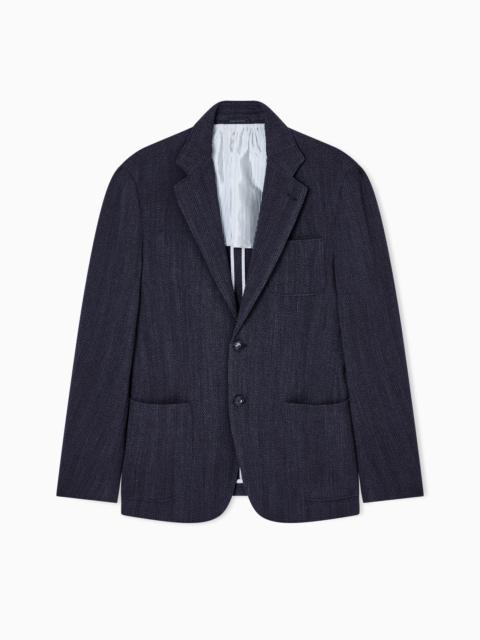 UPTON LINE SINGLE-BREASTED JACKET IN CHEVRON STRETCH VIRGIN WOOL