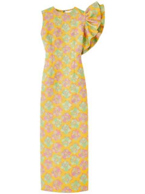 one-shoulder floral midi-dress