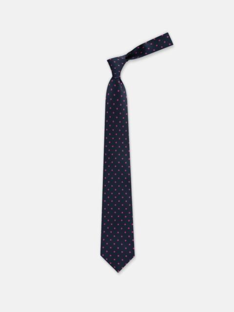 MADE-IN-UK NAVY & PINK POLKA DOT SILK FOULARD TIE