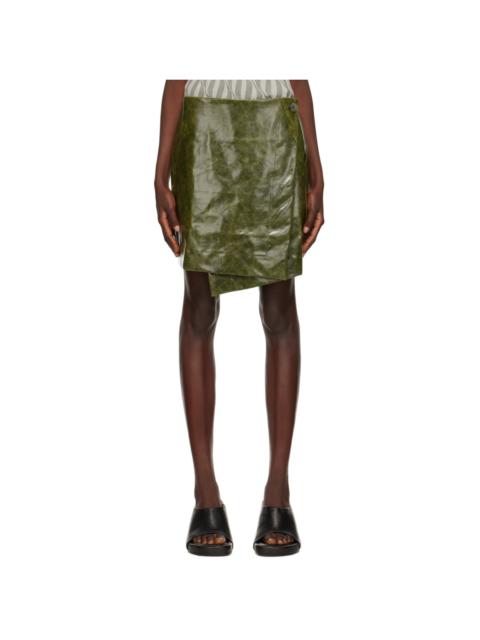 Green Wrap Around Faux-Leather Miniskirt