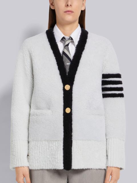 White Shearling Contrast 4-Bar V-Neck Cardigan Jacket
