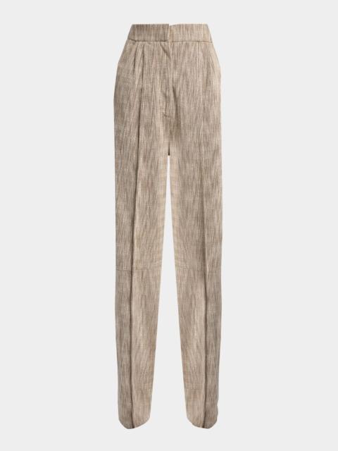 Pleated Cotton Jacquard Tapered-Leg Trousers