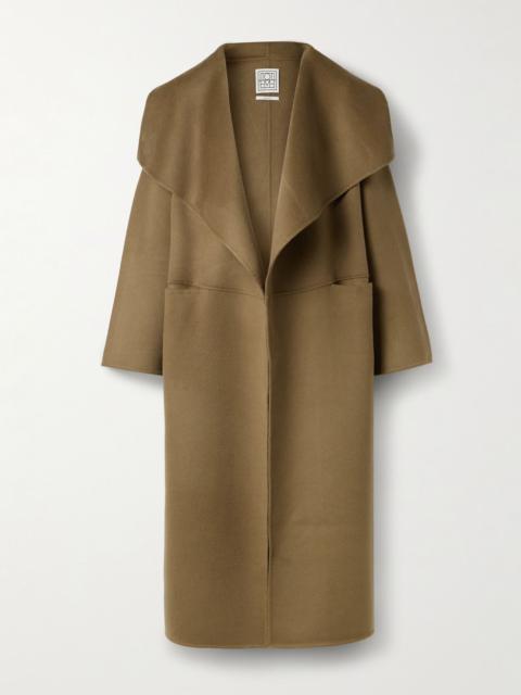 Draped wool and cashmere-blend felt coat Camel