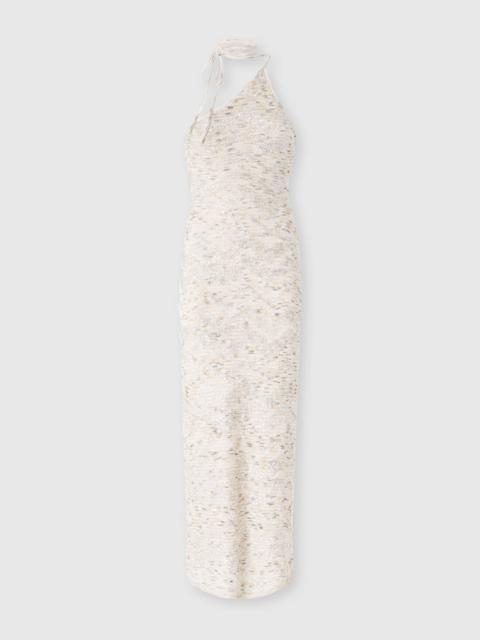 Long one-shoulder dress in slub knit with sequins