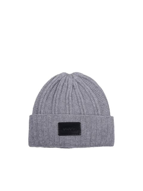 ribbed logo-patch beanie hat