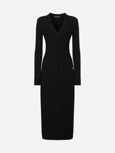 Long stretch viscose knit cardigan with DG logo