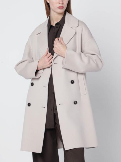 Sand-coloured midi coat in wool drap