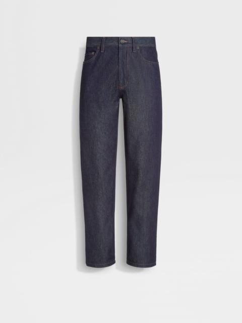 DARK BLUE RINSE-WASHED COTTON AND SILK ROCCIA JEANS