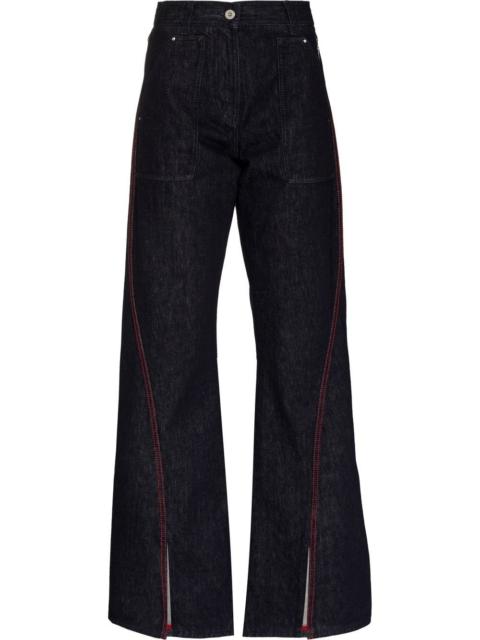 front-slit wide-leg jeans