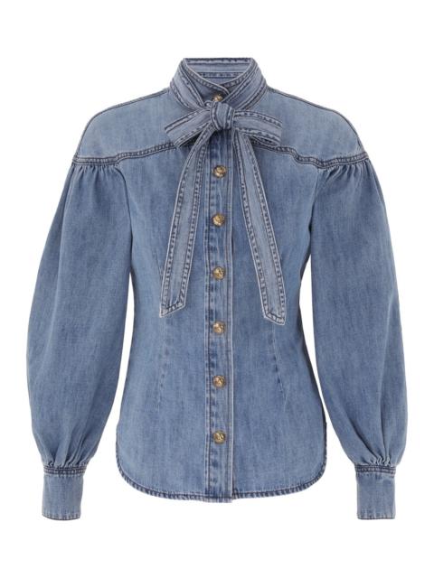 DENIM TIE NECK BLOUSE