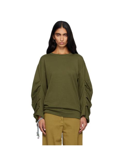Green Pleated Sleeves Sweatshirt