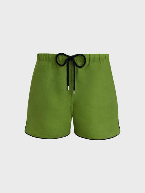 Men Linen Swim Trunks Solid