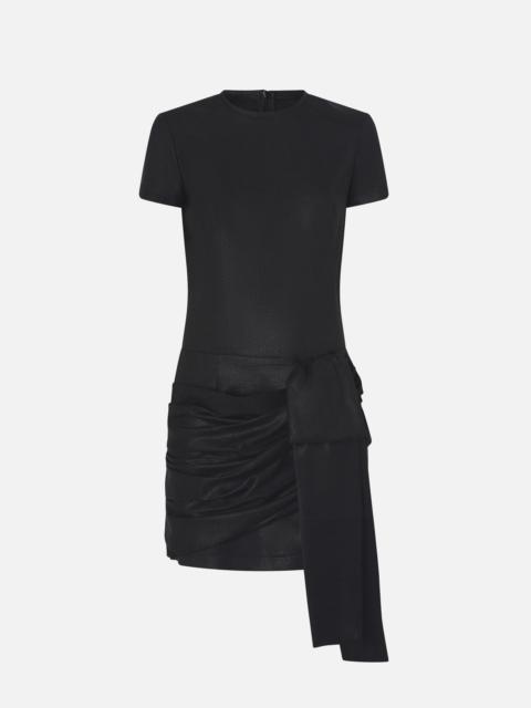 SHORT PINSTRIPED DRESS WITH DRAPING