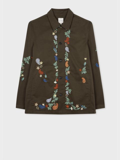 Dark Green Embroidered Paisley Overshirt