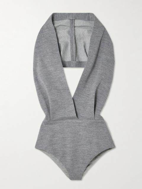 Hooded Open-back Draped Wool-blend Jersey Bodysuit