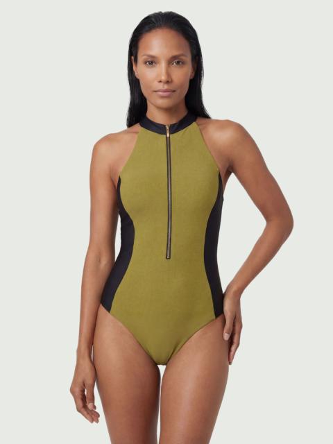 Racer Back Swimsuit With Gold Zip