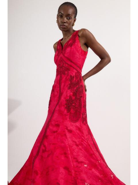 Burnout Embellished And Beaded Open Back Woven Maxi Dress