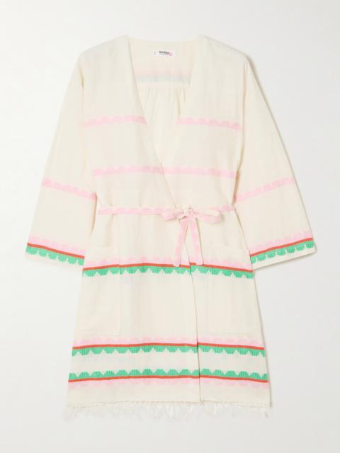 Imani Belted Fringed Striped Cotton Coverup