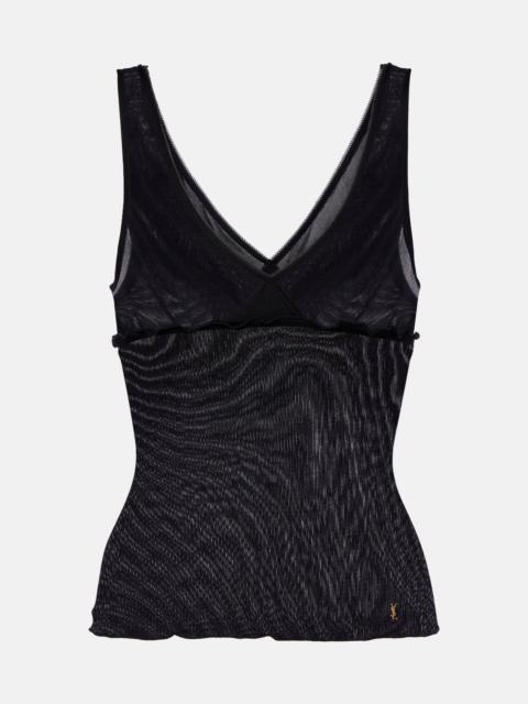 Scalloped silk satin top