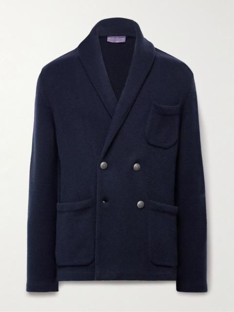 Double-Breasted Shawl-Collar Cashmere Cardigan Blue