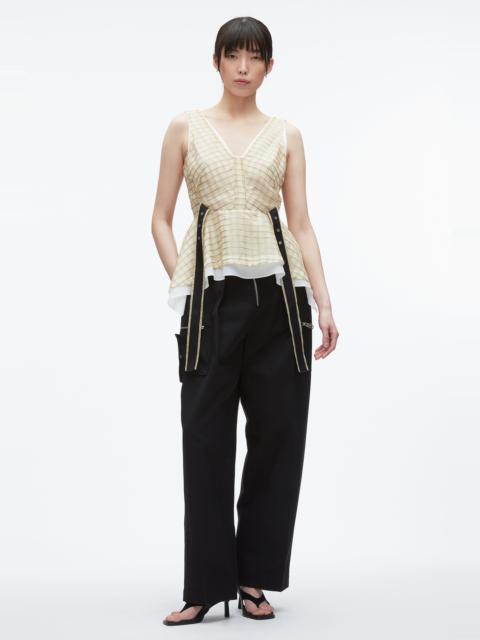 Plaid Organza V-Neck Top